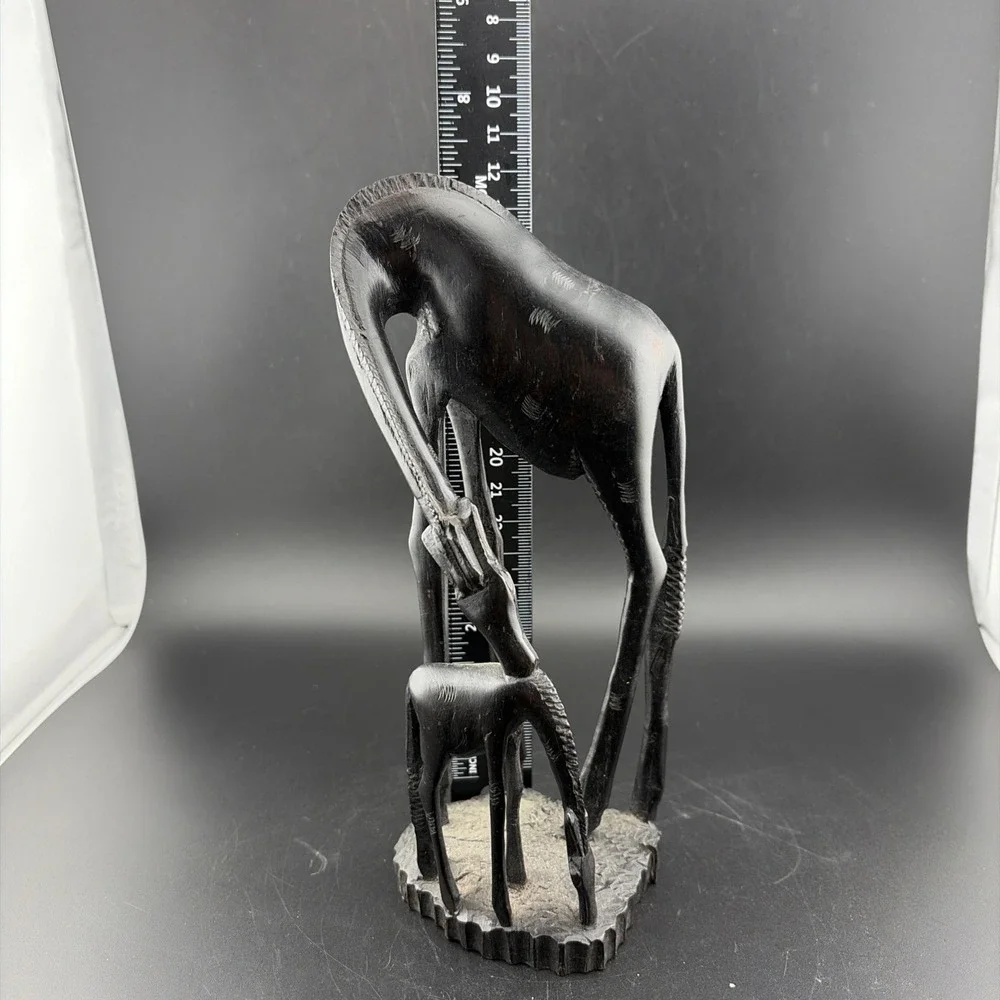 Vintage African Hand Carved Wooden Mom and Baby Giraffe Wooden Figurine/